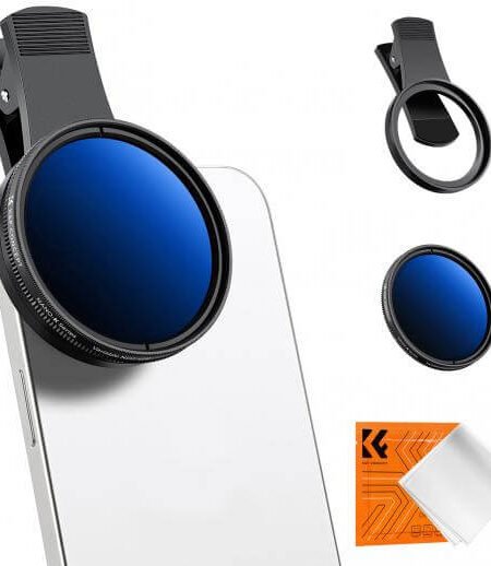 K&F Concept 52mm Clip-on ND2-400 Variable ND Filter Kit for Phone Cameras – Nano-K Series – Compatible with iPhone 15 / 14 / 13 / 12 / 11