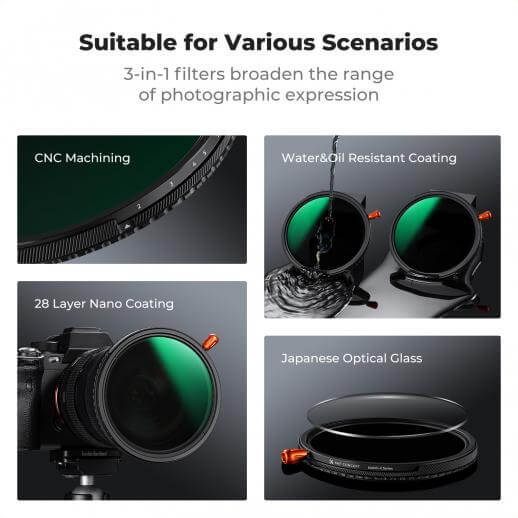 K&F Concept 58mm Filtro ND2-400 a Densità Neutra Variabile (1-9 stop) con Custodia per Filtri