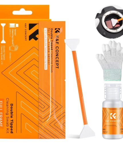 K&F Concept Full-Frame Camera Sensor Cleaning Kit – 10 Double-Tipped Swabs, 20ml Sensor Cleaner & Anti-Static Gloves – Safe for CCD/CMOS Sensors