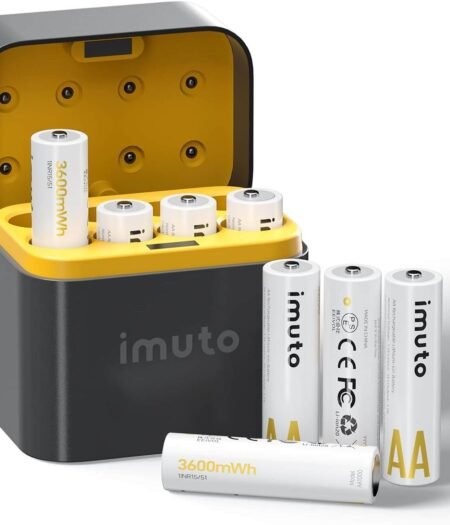 imuto TF-CD-009LDC Rechargeable AA Batteries with Charger 3600mWh AA Lithium Batteries 8 Pack 1.5V - 8-Slot Storage Charging Case