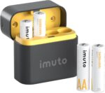 imuto TF-CD-056CE Rechargeable AA Batteries with Charger 3600mWh AA Lithium Batteries 8 Pack 1.5V – 4-Slot Storage Charging Case