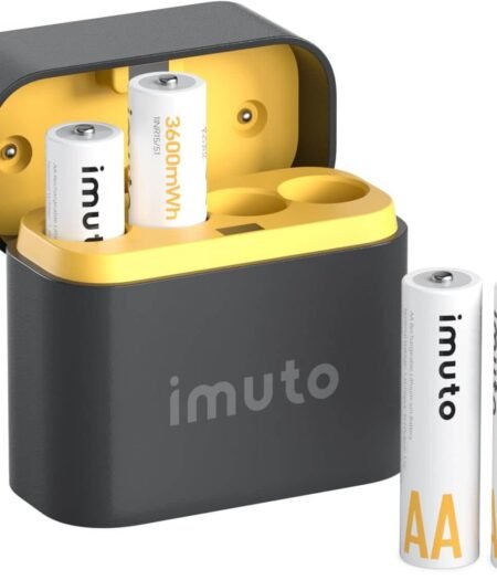 imuto TF-CD-056CE Rechargeable AA Batteries with Charger 3600mWh AA Lithium Batteries 4 Pack 1.5V – 4-Slot Storage Charging Case