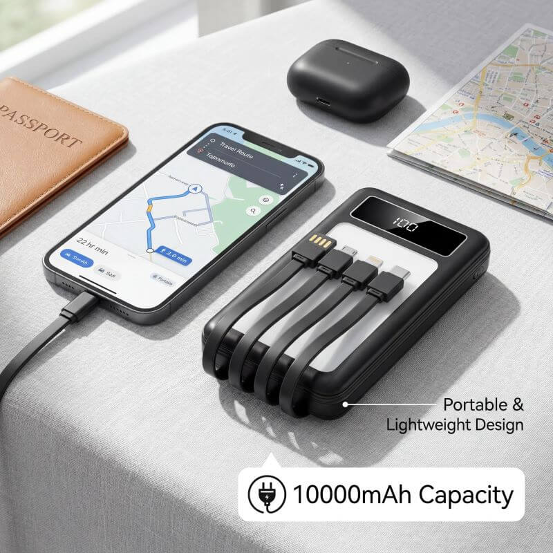 Herigo HR-014 Power Bank 10000mAh 22.5W Fast Charging with LED Outdoor Lamp and 4 Built-in Cables (1)