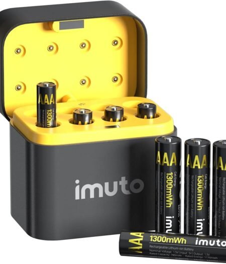 imuto AAA rechargeable lithium batteries model TF-CD-011CE with fast charger 1300mAh capacity 8 high-capacity AAA batteries