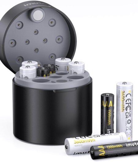 imuto TF-CD-087CE Smart Charging System – 10-Slot Charger with AA & AAA Lithium Batteries