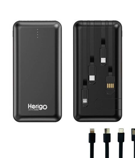 Herigo HR-011 Power Bank 20,000mAh with Built-in Cables – USB-C, Lightning, Micro USB & USB-A, 4-Device Charging