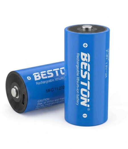 BESTON D Size 7200mWh Rechargeable Lithium-Ion Battery with Type-C Port – 2 Pack