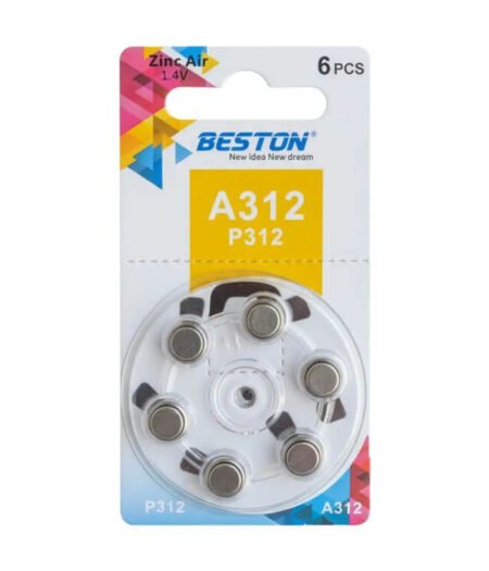 Beston A312 Hearing Aid Batteries Zinc Air 1.4V (Size 312) – Long Lasting 6 Pack