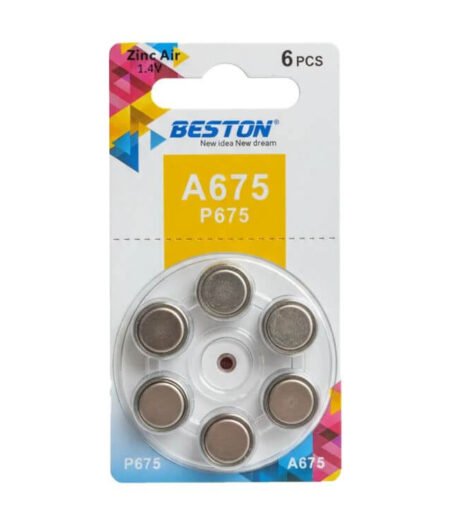 Beston A675 Hearing Aid Batteries Zinc Air 1.4V (Size 675) – Extra High Capacity 6 Pack