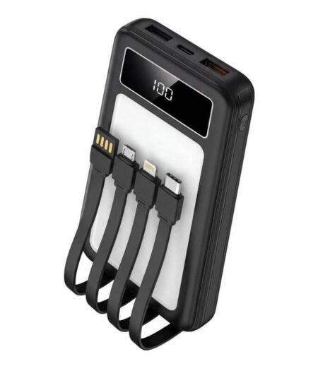 Herigo HR-015 Power Bank 20000mAh – 22.5W Fast Charging with LED Outdoor Lamp & 4 Built-in Cables