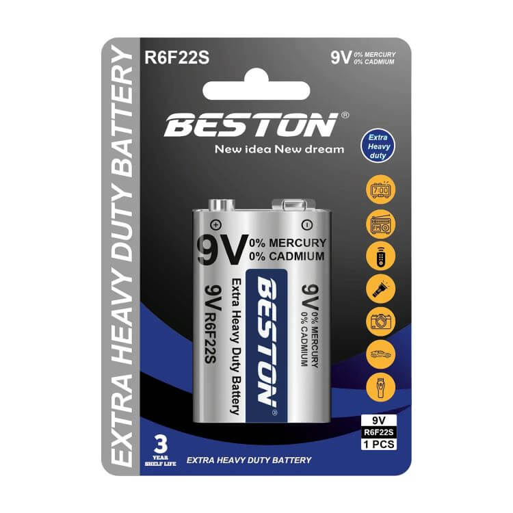 BESTON 6F22S Extra Heavy Duty 9V Zinc-Carbon Battery