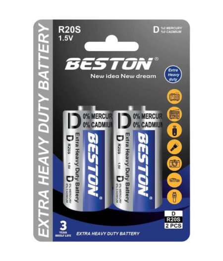 BESTON R20S Extra Heavy Duty D Battery 1.5V – 2 Pack